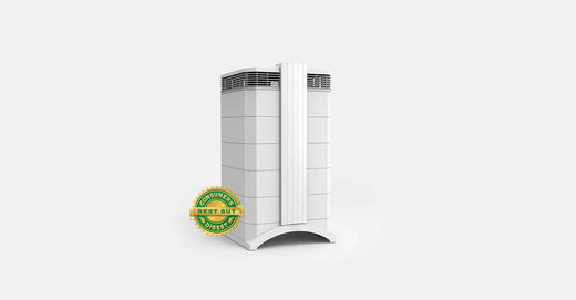 An IQAir HealthPro Plus air purifier proudly showcases its 2007 &quot;Best Buy&quot; award.